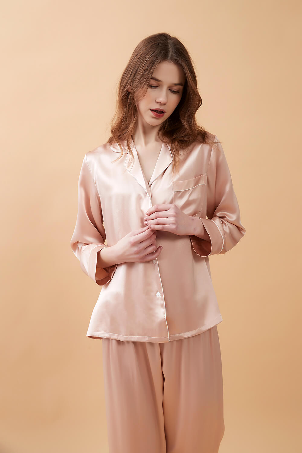 Silk Pajamas Set - Sand Pink - BASK™
