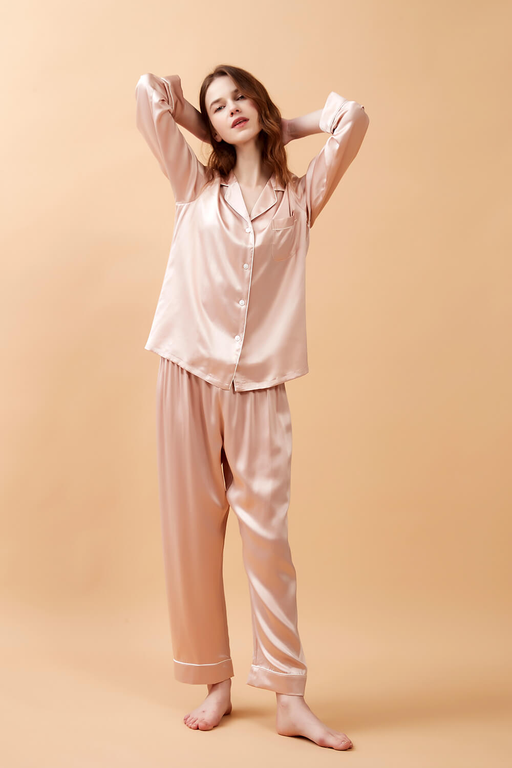 Silk Pajamas Set - Sand Pink - BASK™