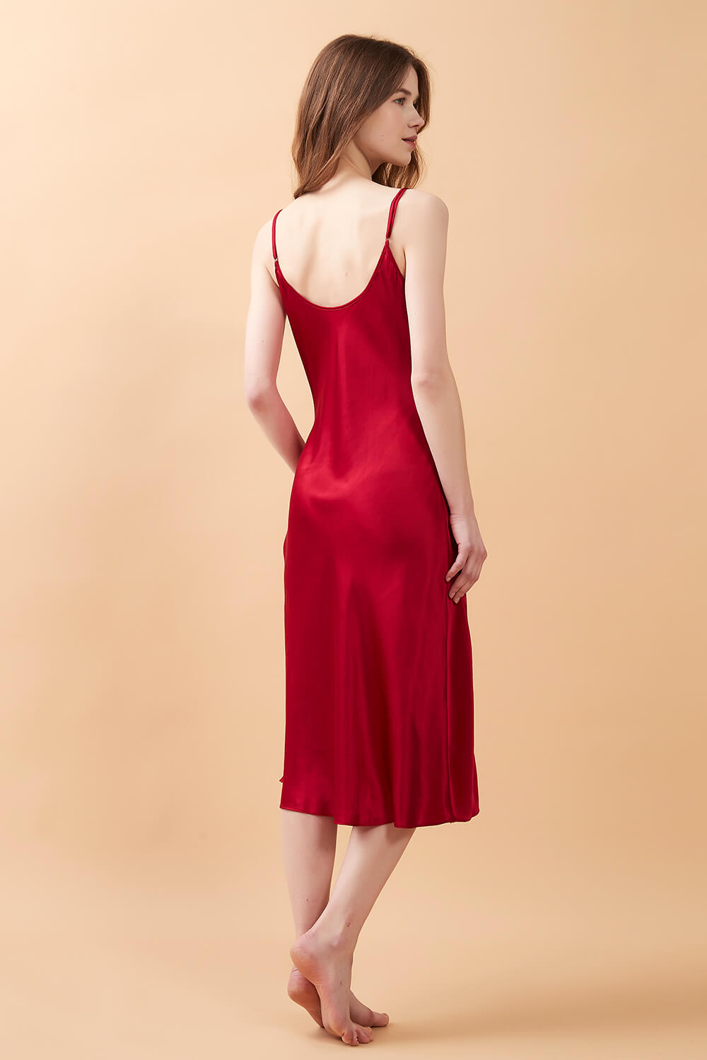 Red Silk Cowl Neck Night Dress with Side Slit - BASK™