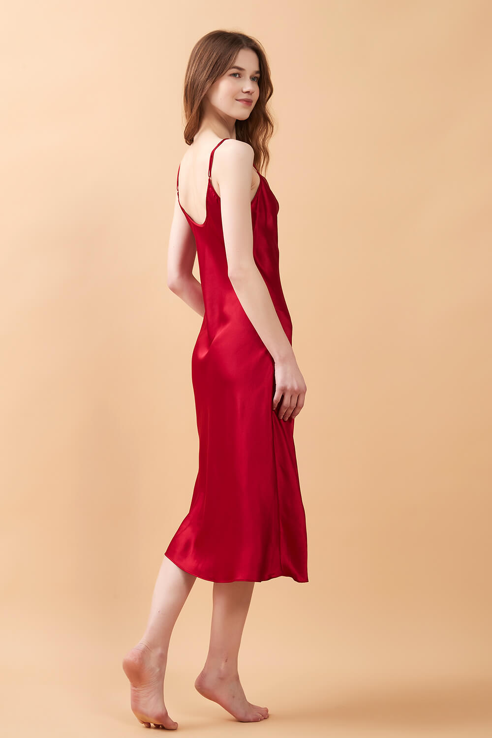 Red Silk Cowl Neck Night Dress with Side Slit - BASK™