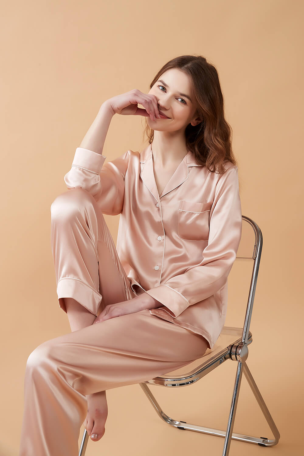 Silk Pajamas Set - Sand Pink - BASK™