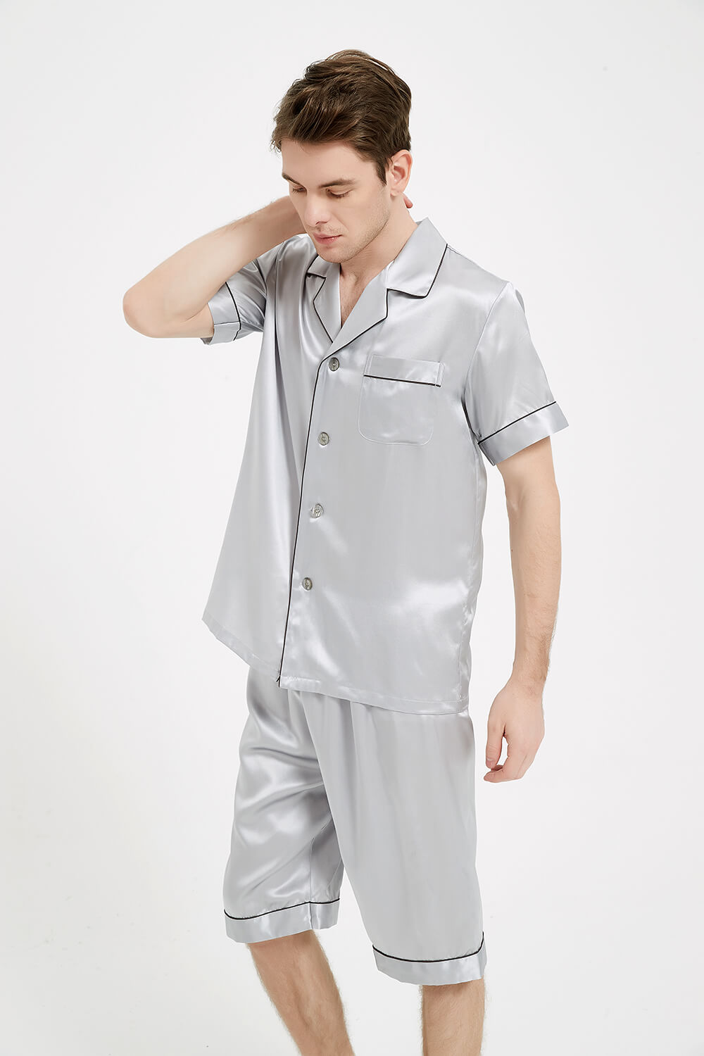 Silver Classic Men's Silk Pajamas Short Set - BASK™