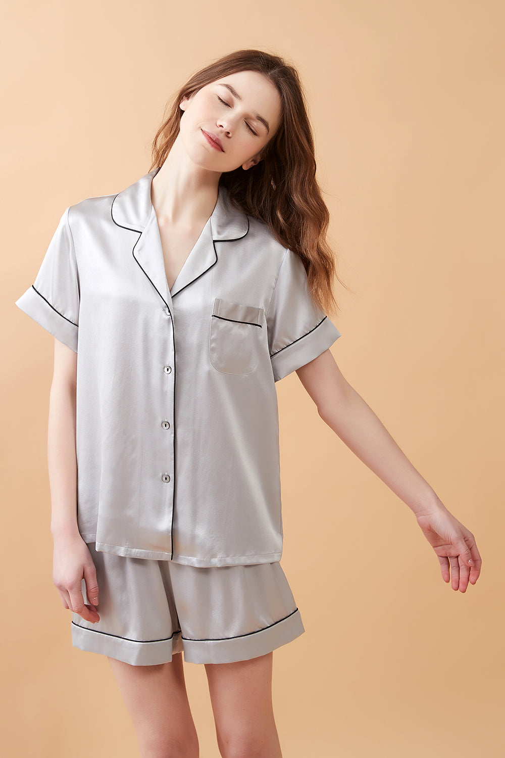 Silver Classic Silk Pajamas Shorts Set - BASK™