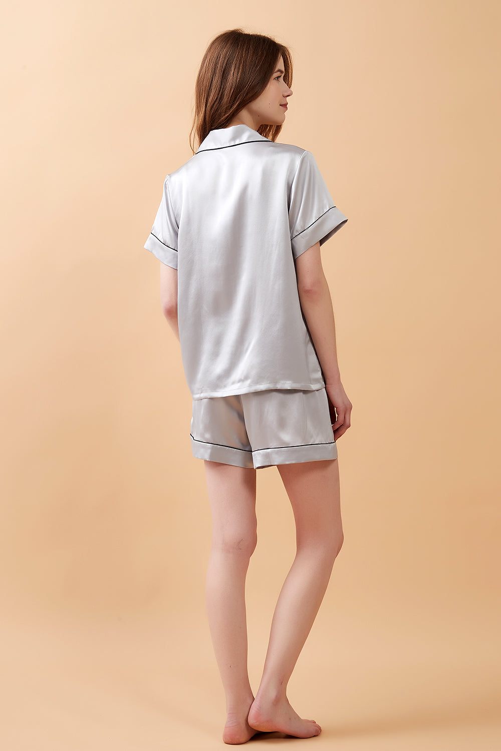 Silver Classic Silk Pajamas Shorts Set - BASK™