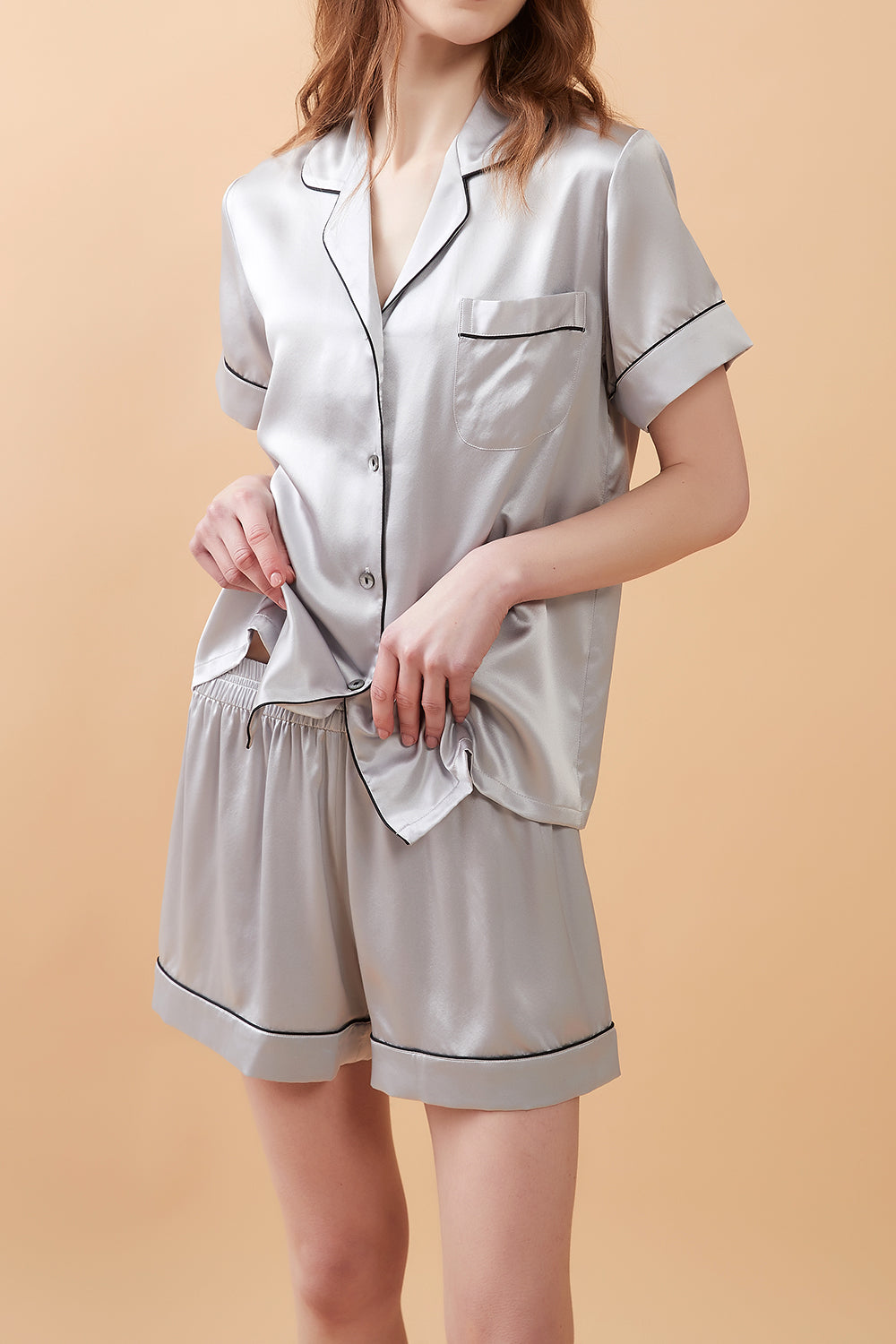 Silver Classic Silk Pajamas Shorts Set - BASK™