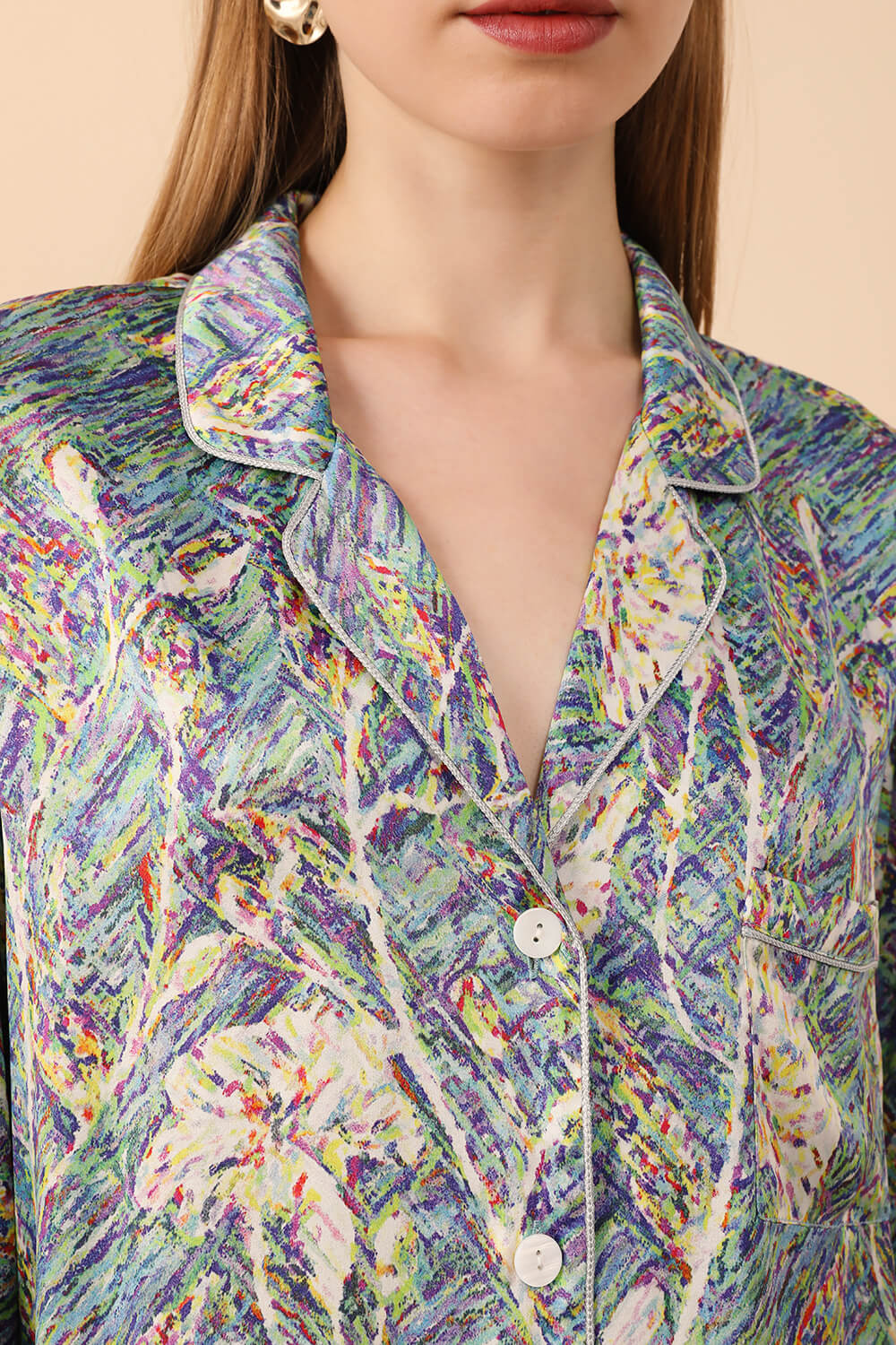 Long Sleeved Silk Pajama Set in Print - BASK™