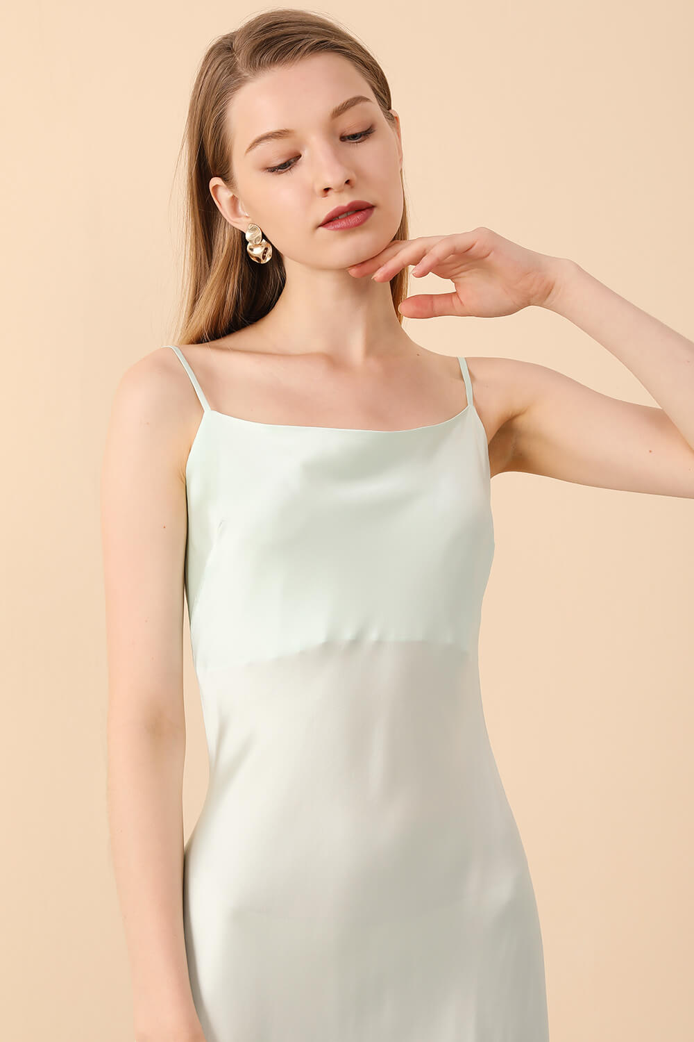 Silk Slip Dress Midi in Mint Green - BASK™
