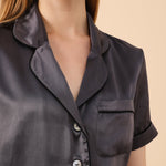 Charcoal Grey Silk Pajamas Shorts Set - BASK™