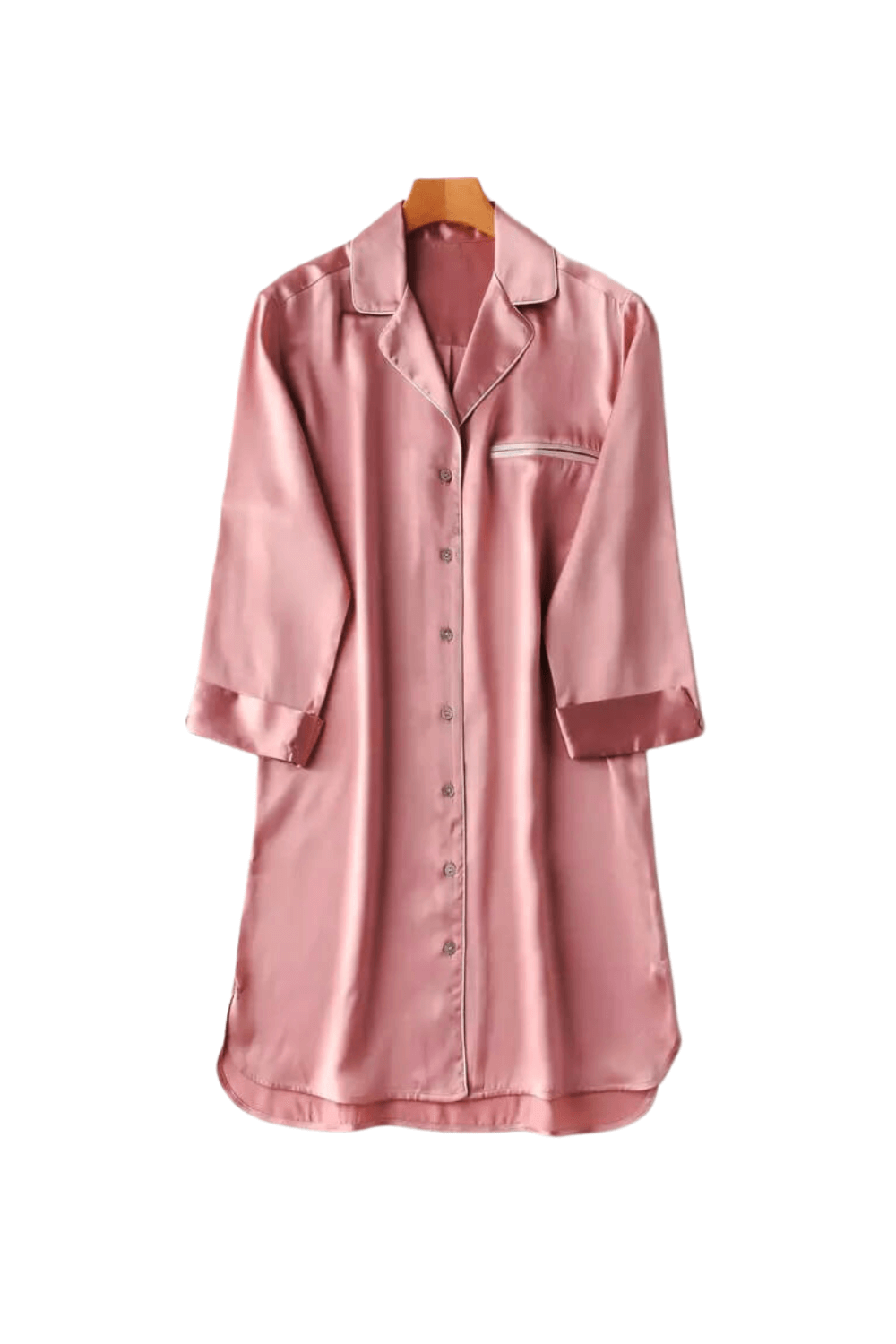 Silk PJs Shirt Dress in Pink - BASK™