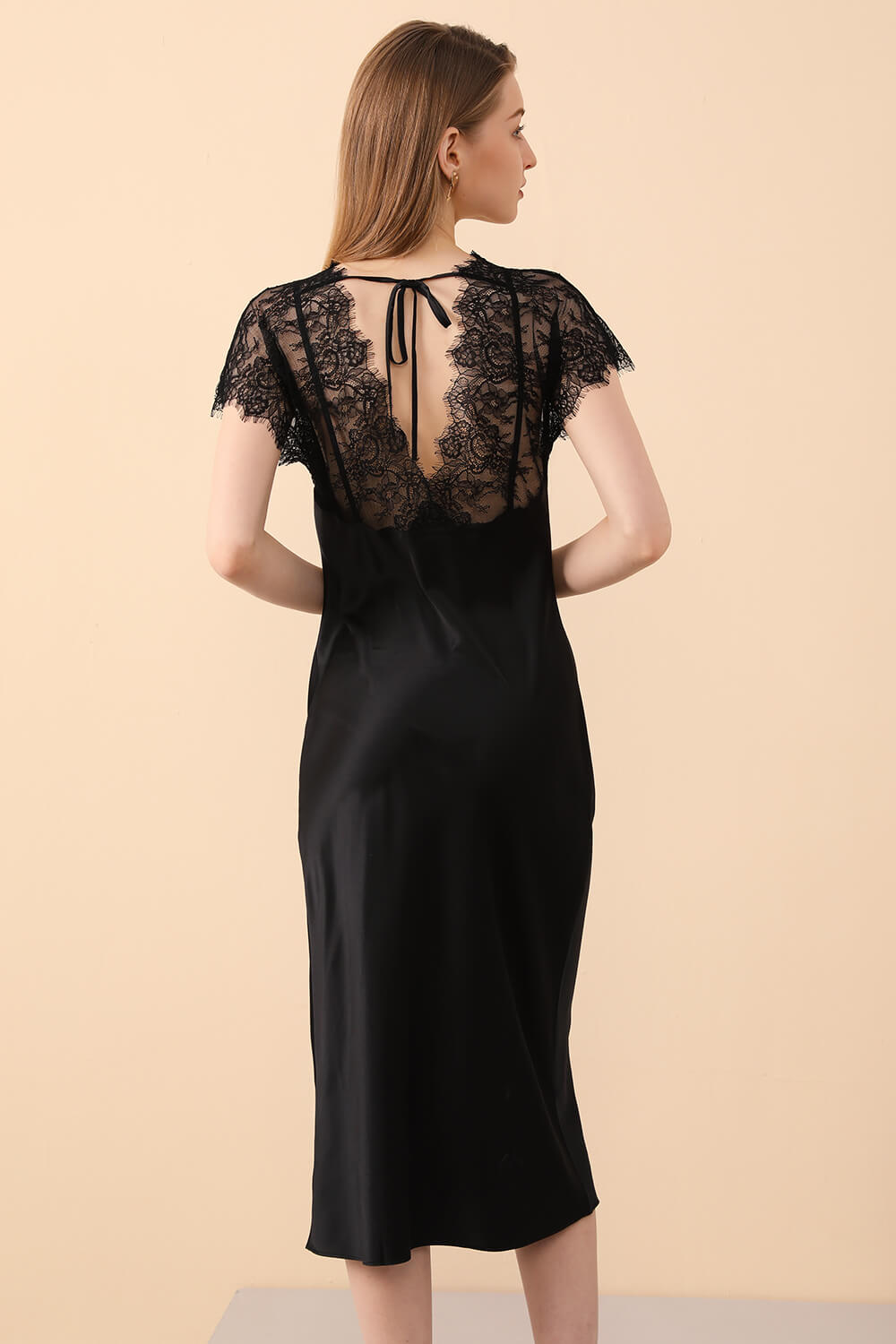 Black Silk Sleepwear with Lace Trims - BASK™