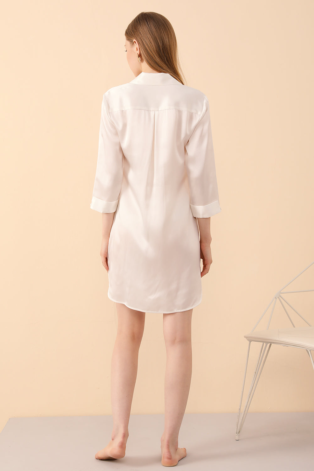 Silk PJs Shirt Dress in White - BASK™