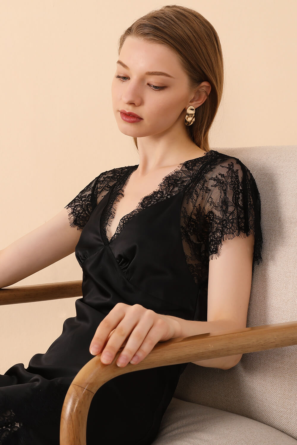 Black Silk Sleepwear with Lace Trims - BASK™