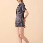 Charcoal Grey Silk Pajamas Shorts Set - BASK™