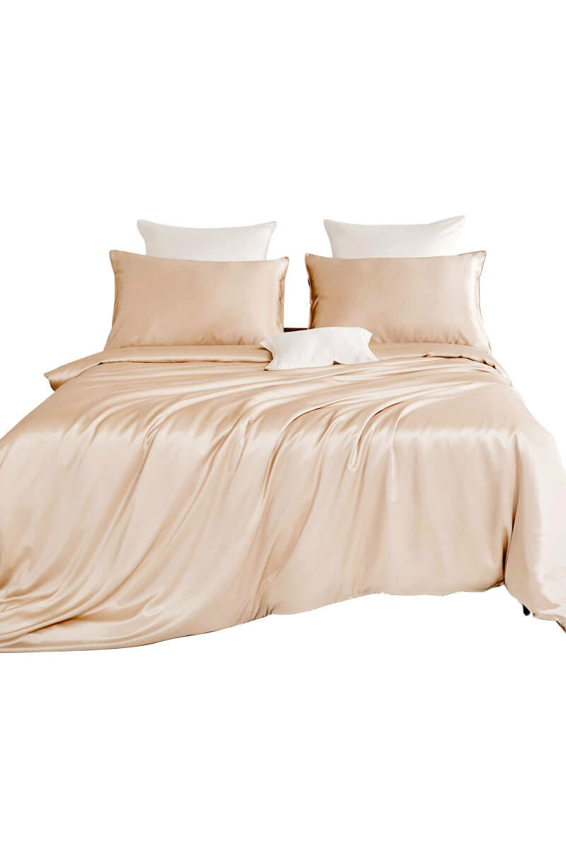 Silk Fitted Sheet and Silk Duvet Cover Full Set- Queen Size - BASK™