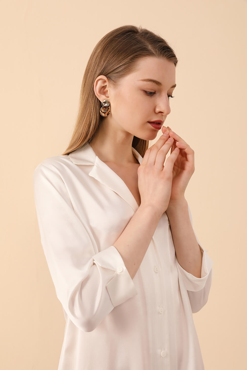 Silk PJs Shirt Dress in White - BASK™