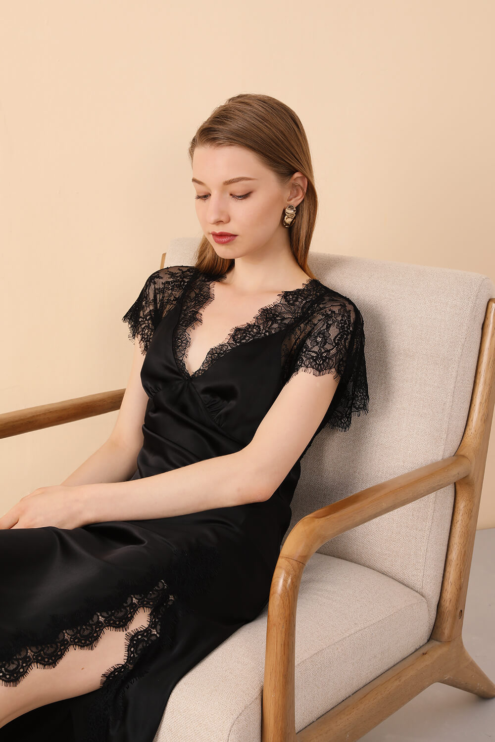 Black Silk Sleepwear with Lace Trims - BASK™