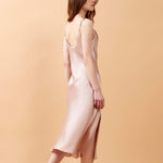 Rose Pink Silk Cowl Neck Night Dress with Side Slit - BASK™