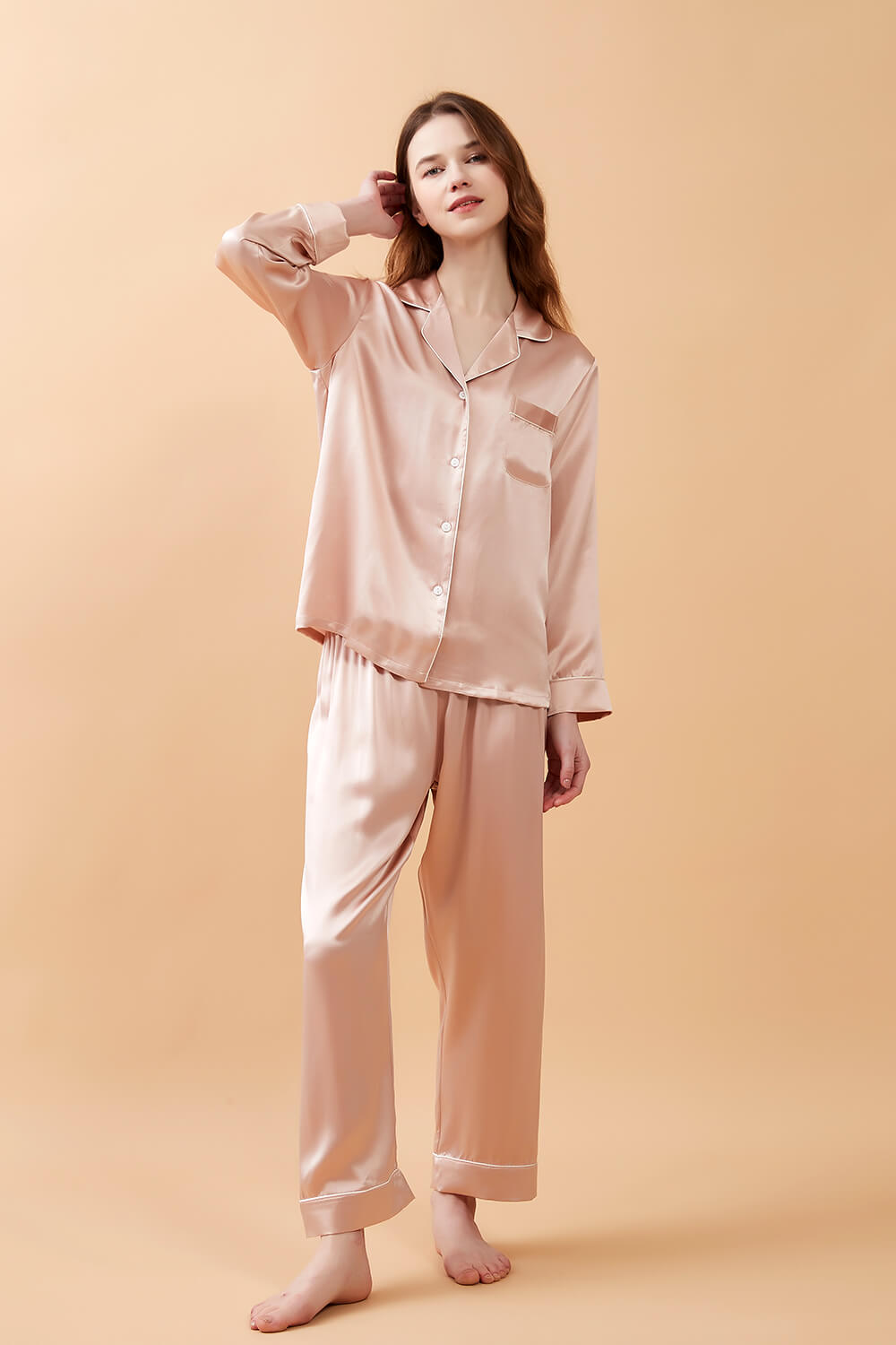 Silk Pajamas Set - Sand Pink - BASK™
