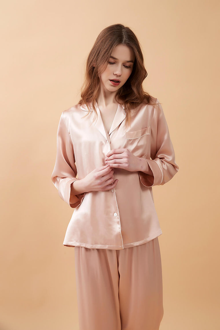 Sand Pink Silk Pajamas Set Bask™