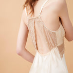 Almond Beige Padded Silk Slip Dress with Lace - BASK™