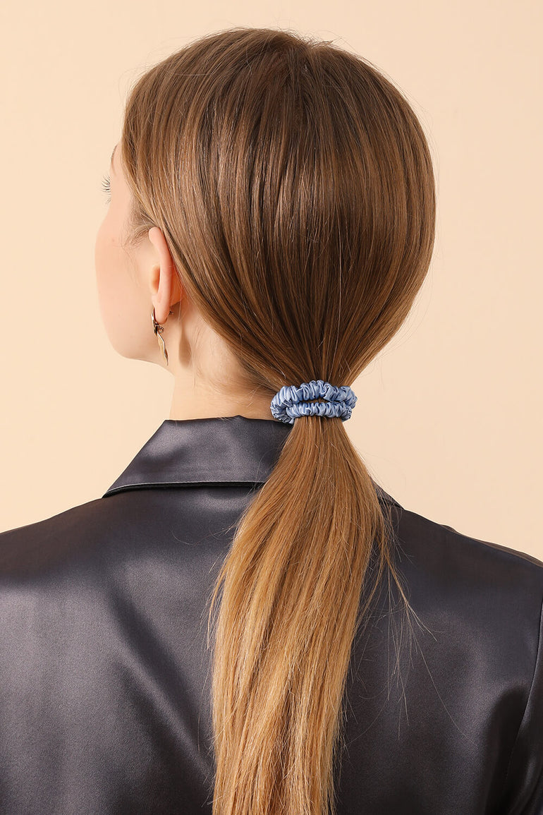 SMALL Silk Hair Ties - Sky Blue - BASK ™