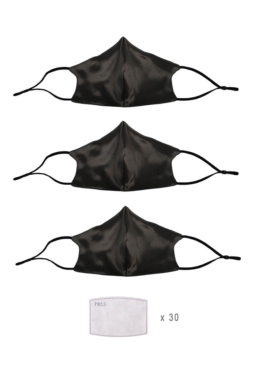 (Pack of 3) STELLAR Silk Face Mask with Filter Pocket - Black - BASK ™