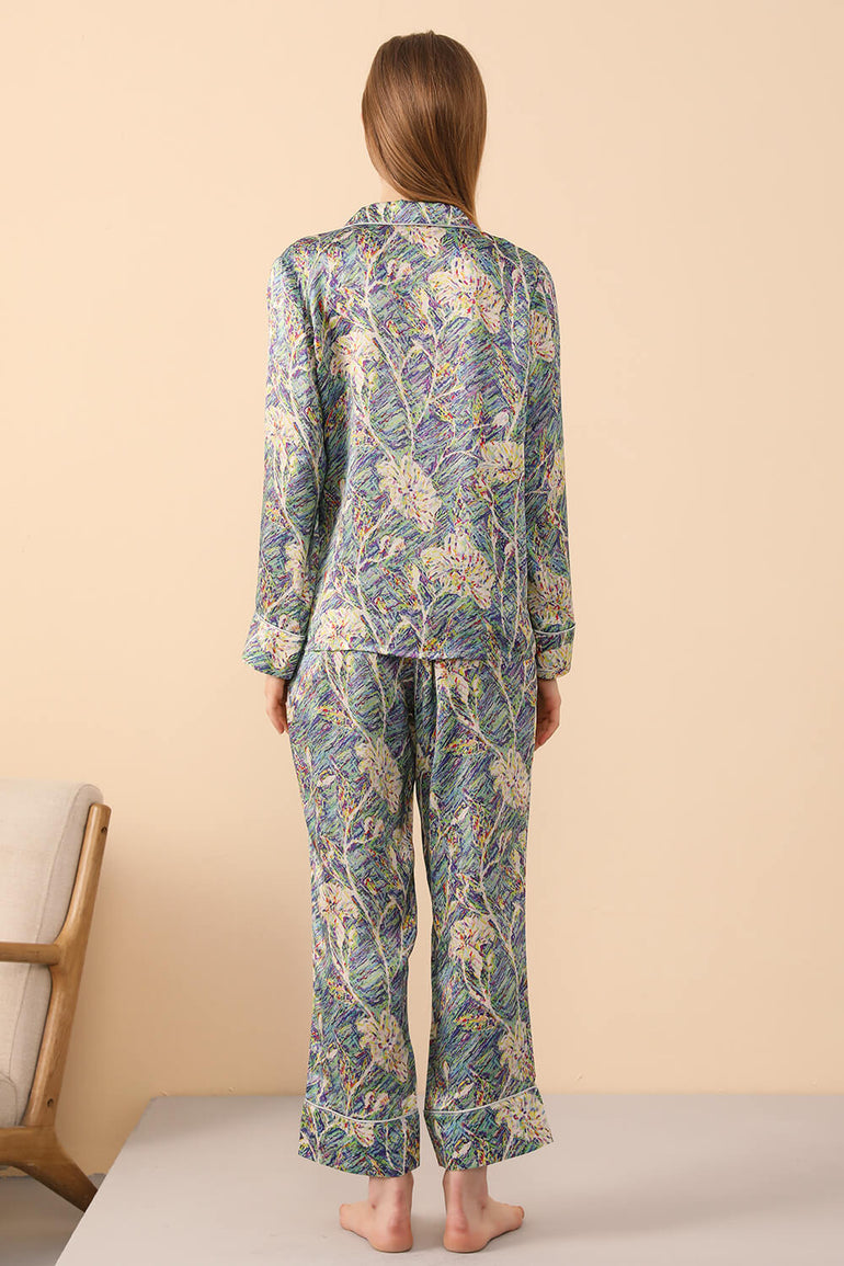 Long Sleeved Silk Pajama Set in Print - BASK ™