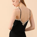 Black Silk Nightgown with Embroidered Motifs - BASK™