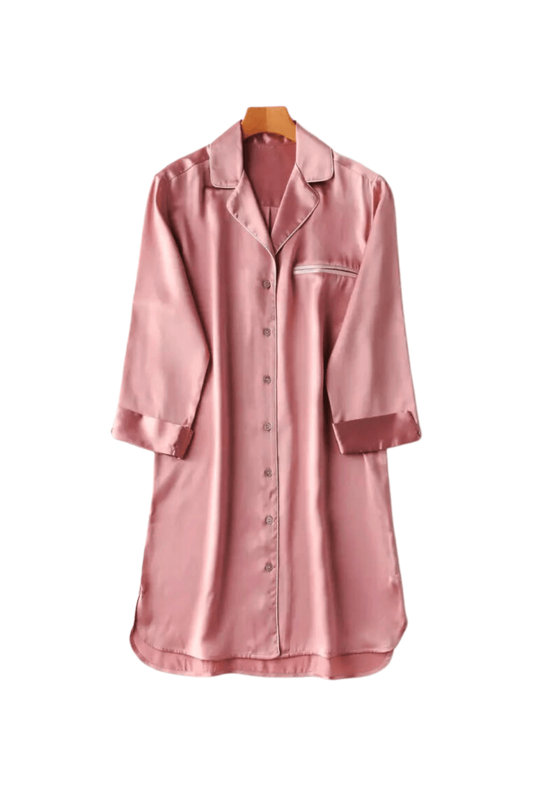 Silk PJs Shirt Dress in Pink - BASK ™