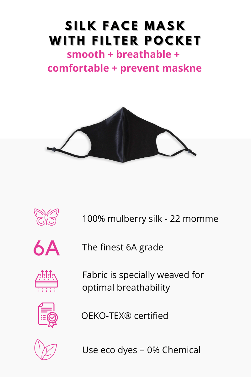 (Pack of 3) STELLAR Silk Face Mask with Filter Pocket - Black - BASK ™
