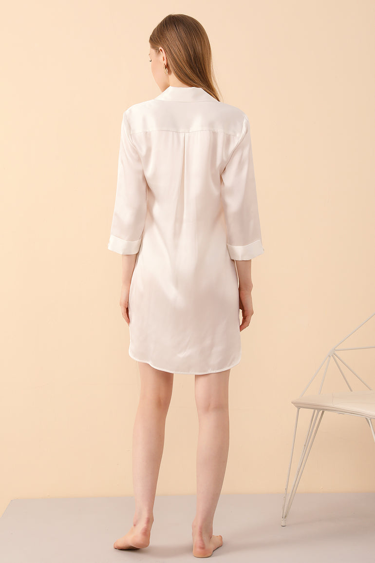 Silk PJs Shirt Dress in White - BASK ™