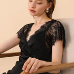 Black Silk Sleepwear with Lace Trims - BASK™