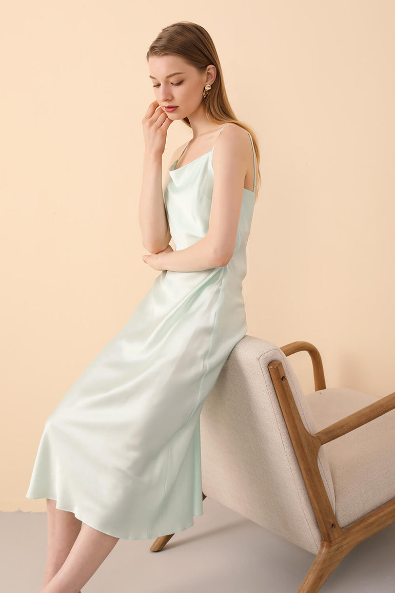 Cinderella Divine - BD103 Cowl Neck Satin Sheath Tea-Length Dress – Couture  Candy