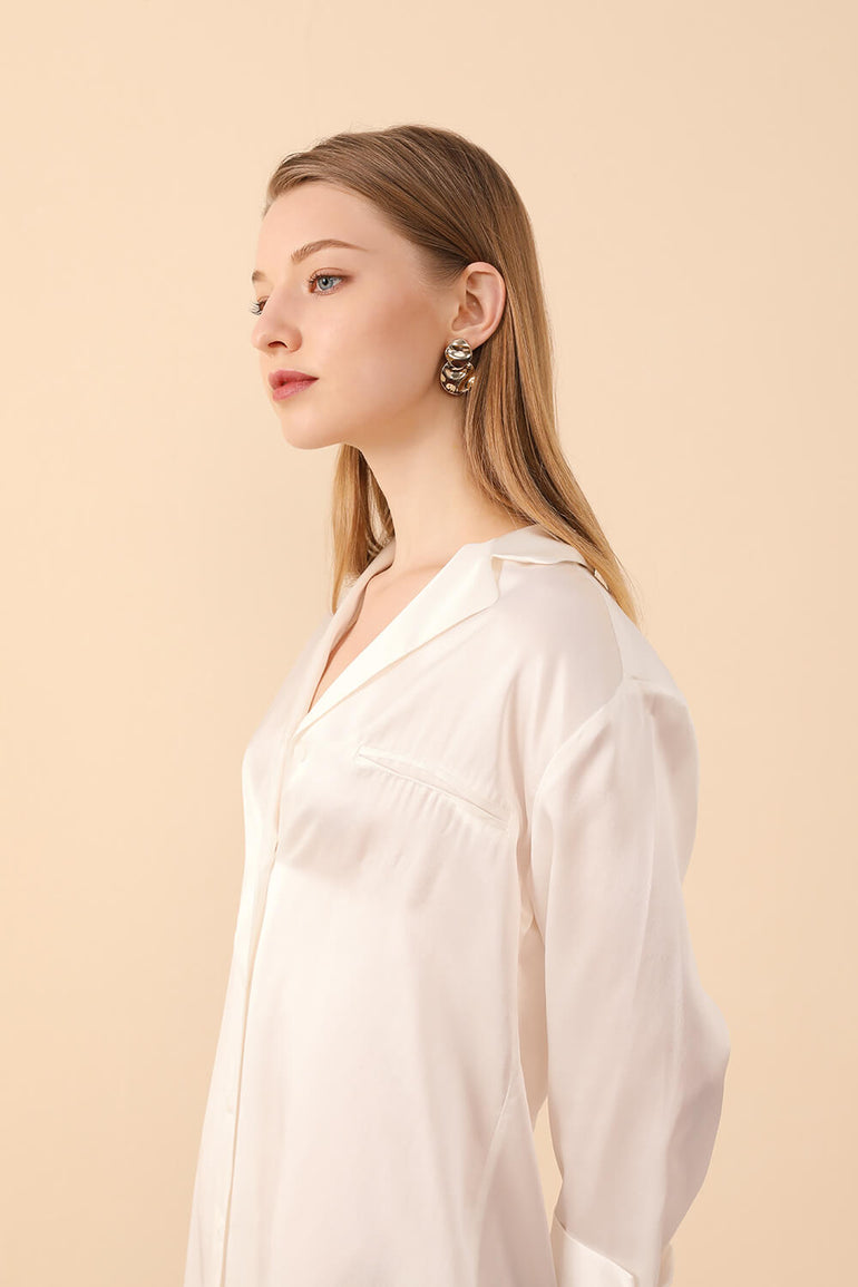 Silk PJs Shirt Dress in White - BASK ™